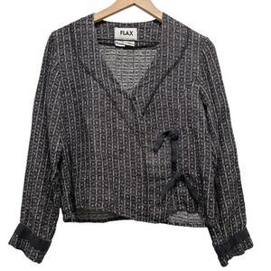 FLAX Wrap Tie Front Linen Petite Lagenlook Top Size PL Large